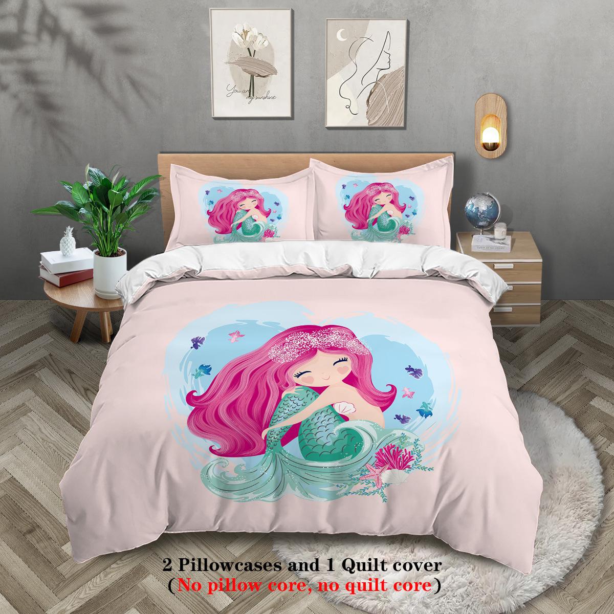 

Mermaid Series Enlarged Polyester Three-Piece Set Girl Bedroom Quilt Cover Pillowcase Bedding 135x200cm