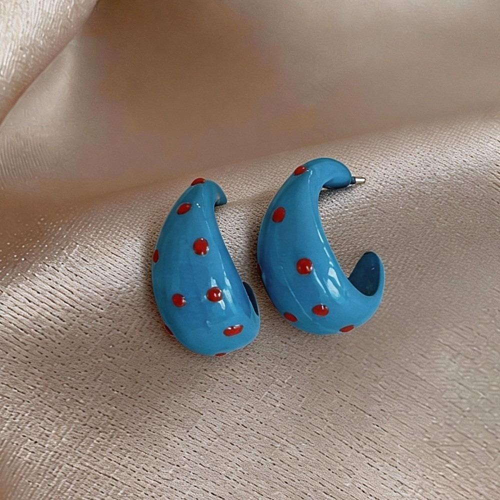 Colorful C-Shaped Enamel Earrings Sweet Geometric Earrings Polka Dot Hoop Earrings Wedding Style C