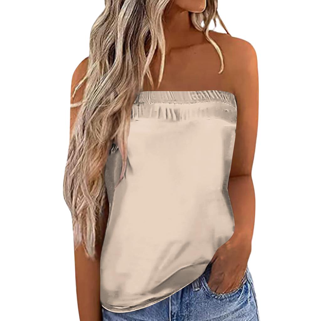 Top de Verano Sexy para Mujer sin Tirantes Hombros Descubiertos Banda Elástica