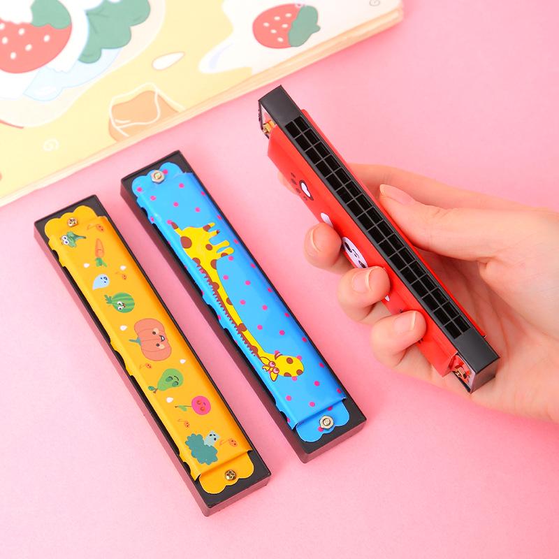 Kids' 16-Hole Metal Cartoon Harmonica - Mini Tinplate Toddler Music Toy