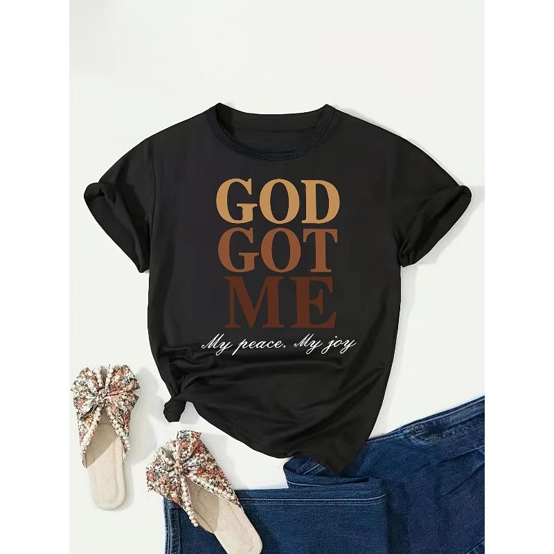 Women Plus Size Letter Print Casual Short Sleeve T-Shirt
