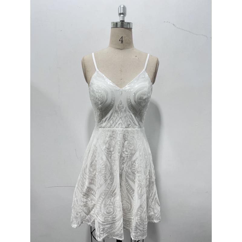 Women Sexy Sequined Spaghetti Strap V Neck Short A Line Formal Party Dress