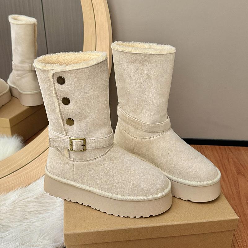 

Harbin Wear~ Thick-soled Snow Boots 2025 Winter New Round Head Versatile Fleece Thickened Two Wear Snow Cotton Boots 40 бежевый