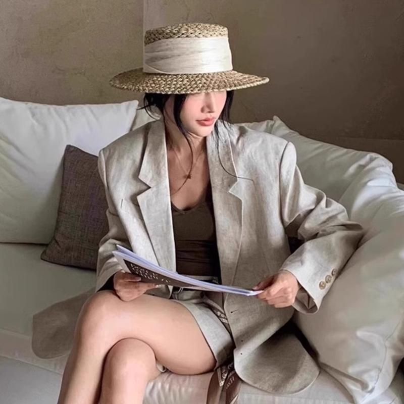 Adjustable Paper Straw Sun Hat For Women Ribbon Accents Breathable Lightweight Design Summer Travel Gardening