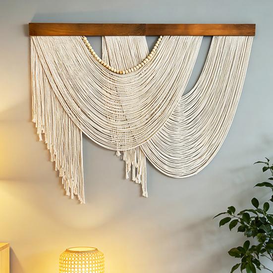 Decorazione da Parete Boho Arazzo Boemo Arte da Parete Fatta a Mano con Nappa Grande Sfondo in Corda di Cotone Intrecciata per Soggiorno Camera da Letto Asilo