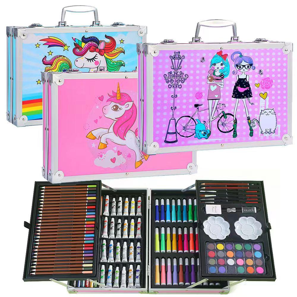 145-Piece Double-Layer Aluminum Box Paint Brush Set for Children's Art and Watercolor Painting Supplies