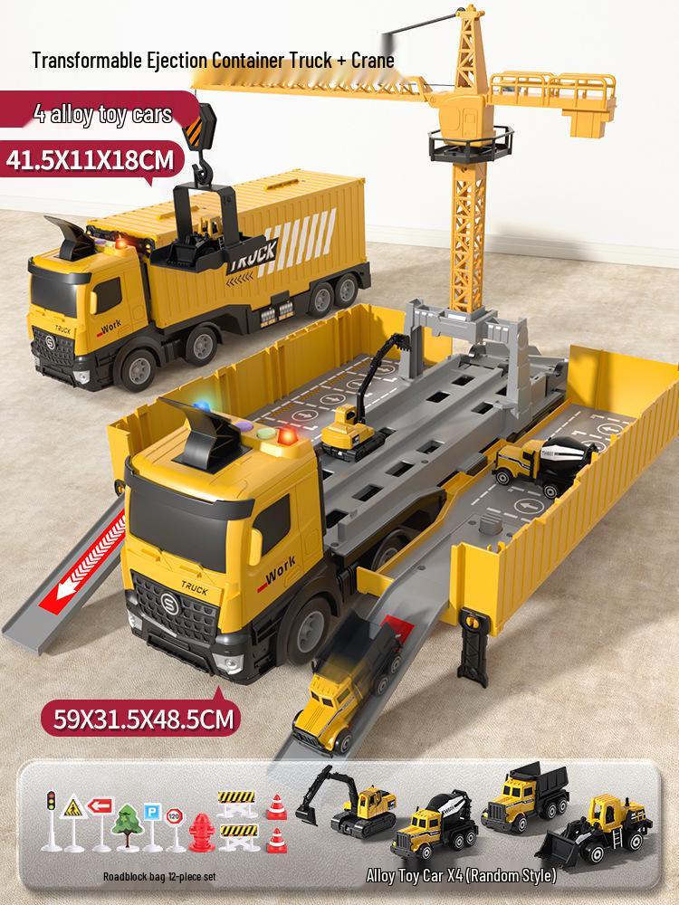 Children's Engineering Toy Set: Large Truck, Crane, Excavator, and Container Truck - Perfect Gift for Boys