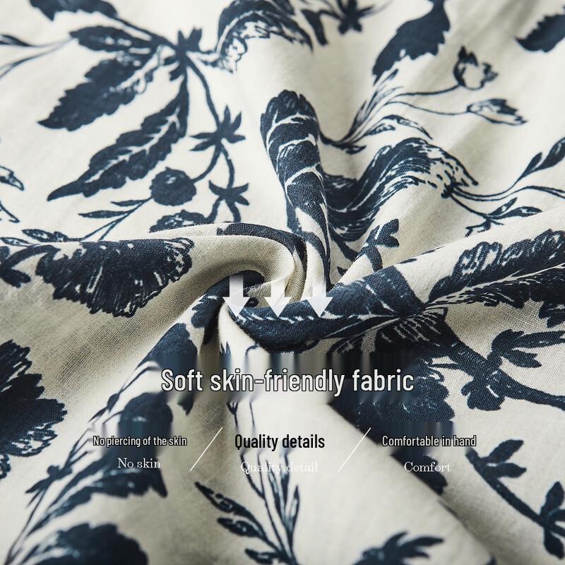 Demana Floral Print Tie-Neck 3/4 Sleeve Cotton Blouse