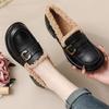 Women's Black Waterproof Non-Slip Thick Sole Velvet-Lined Casual Loafers