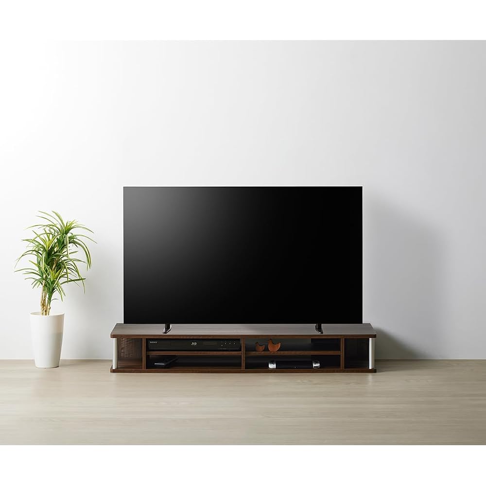 Asahiwood TV Stand (Authentic Product) - Double Rack for 55-inch TVs, Brown, 125cm (W) x 36cm (D) x 18cm (H), Fully Assembled, AS-125CTW-DB