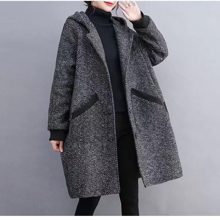 Women's Autumn Winter Loose Plus Size Hooded Coat, Casual Jacket with Temperament
