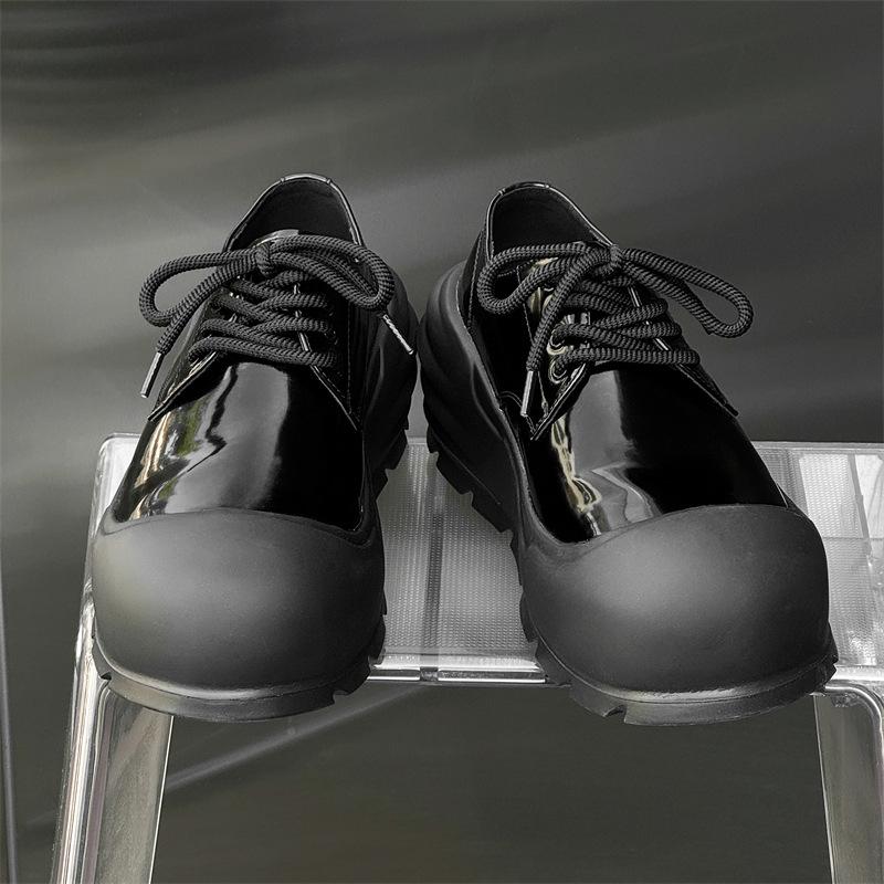 

2025 мужские новые повседневные универсальные трендовые кожаные туфли с большой подошвой, молодежные нишевые трендовые мужские кожаные туфли, увеличивающие рост 24914-J 38 чёрный