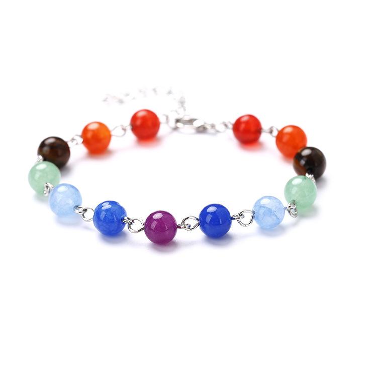 

Creative Seven-Color Rainbow 8Mm Stone Amethyst Wheel Tiger Eye Blue Gold Beaded Rosary Bracelet B29
