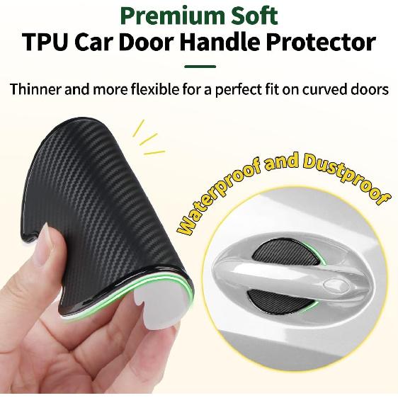 4PCS Car Door Handle Cup Scratch Protector, Soft TPU 3D Carbon Fiber Pattern Door Handle Paint Guard Protective Shield Sticker for Most Vehicles (M)