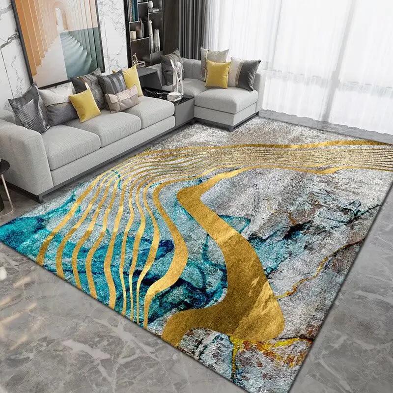 Nordic Style Black Gold Luxurycarpets for Living Room Non-slip Bedroom Decoration Home Large Area Rugs Cloakroom Floor Foot Mats