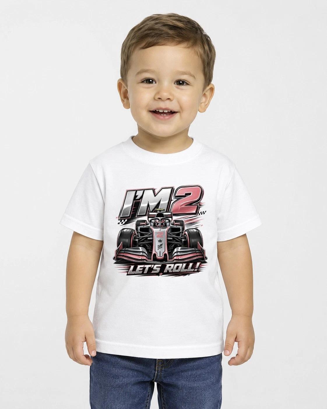 Boys 2nd Birthday  Children s T-shirt Race Car  Tee Im 2 Lets Roll Party Outfit Gift 130