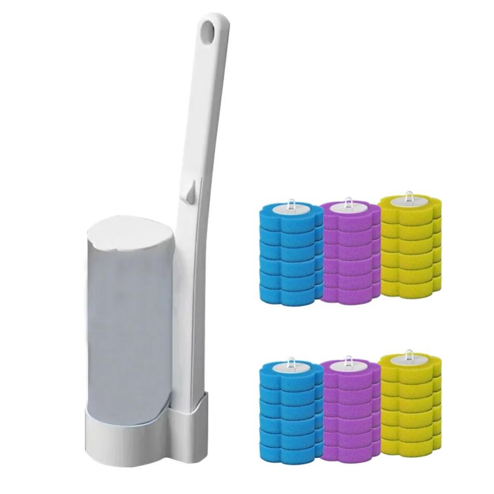 360° Cleaning Toilet Cleaning Kit Long Handle Wall Mounted Toilet Bowl Cleaners Brush Disposable Sponges