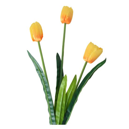 Artificial Flowers 3-Head Silk Tulip Bouquet with Bendable Iron Wire Stem Faux Floral Arrangement Wedding Decorations Photography Props