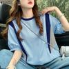 ZANZEA Women Casual Round Neck Stripe Print Loose Short Sleeve Blouse