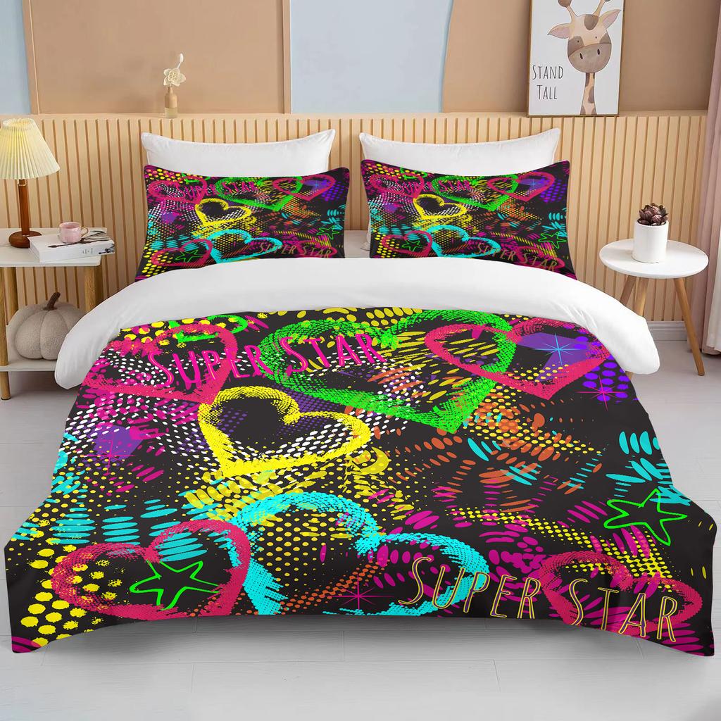 10 Sizes Fine Graffiti Pattern Bedding 3 Piece Set King Size Double Bed Bedding Set Microfiber or Polyester Duvet Cover Set