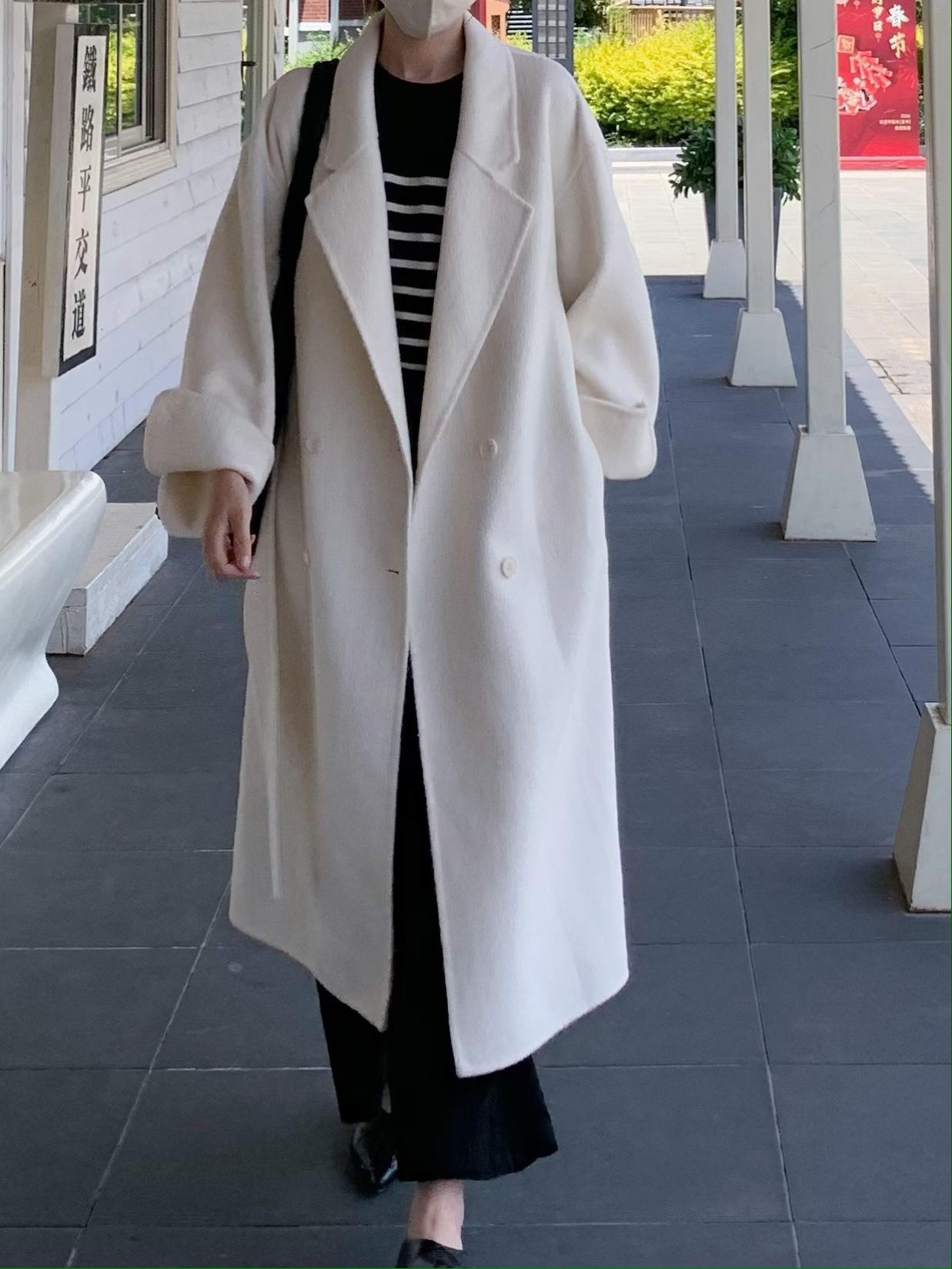 

Новое высококачественное повседневное двустороннее шерстяное пальто женское на шнуровке на талии универсальное средней длины M 125-72.5 kg