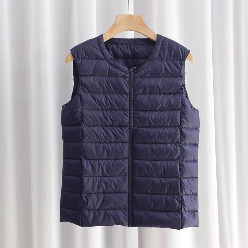 Women's Out-of-Season Korean Down Jacket - Slim Fit, Round Neck, Mid-Length, Zippered Winter Vest