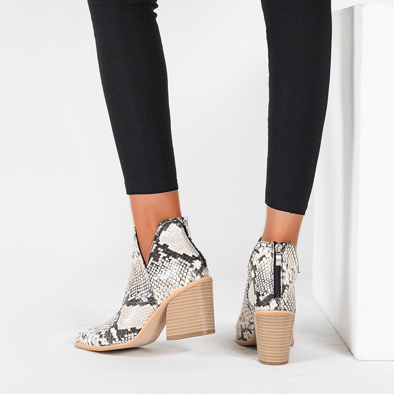 Fashion Boots Women Early Winter Ankle Leopard Mid Heel Shoes Female Slip-On Casual Black Square Heel Booties Zapatos De Mujer