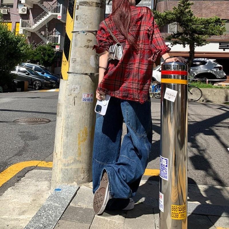 Mens Loose Fit High-Waisted Denim Jeans Streetwear Style Wide Leg Straight Cut Cotton Blend Comfortable Casual Pants