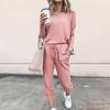 Casual Sportsets voor Dames 2 Delen Effen Kleur Ronde Hals T-shirt Basis Shirt Casual Mode Broekenset