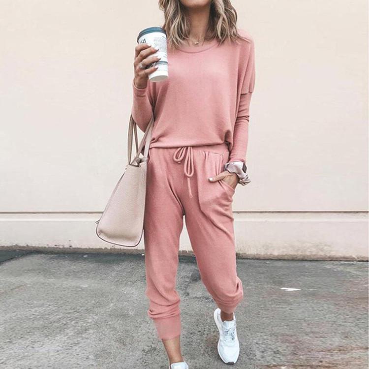 Casual Sportsets voor Dames 2 Delen Effen Kleur Ronde Hals T-shirt Basis Shirt Casual Mode Broekenset