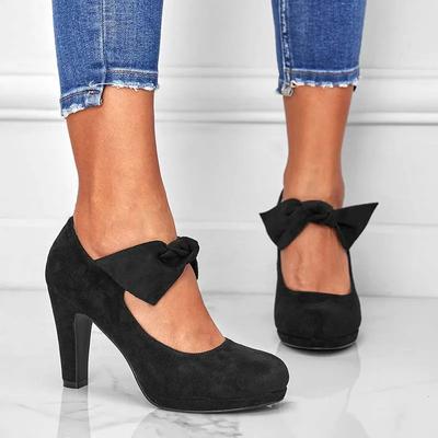 Mode Nouveaux Mignons Escarpins Mary Jane à Nœud Papillon Noir pour Femmes Bout Rond Plateforme Talon Épais Marque de Créateur Chaussures de Fête Mode