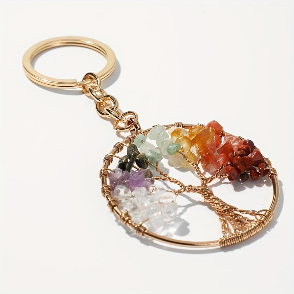 Vintage Crystal Tree of Life Keychain with 7-Color Gravel