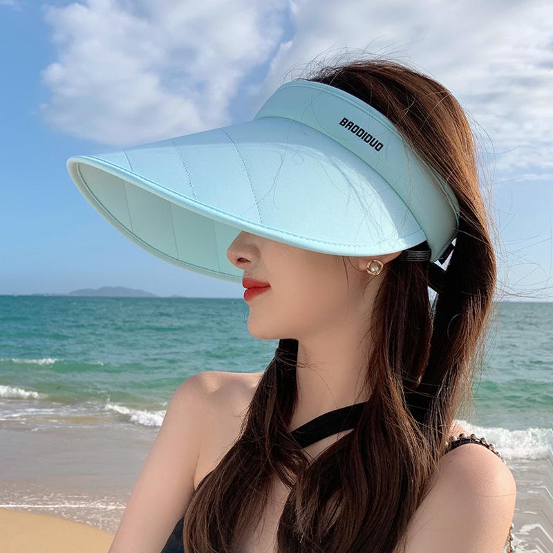 8479 New Summer Sunscreen Hat Women's Versatile Big Eaves Sunshade Empty Top Hat Foldable Face Cover Sun Hat