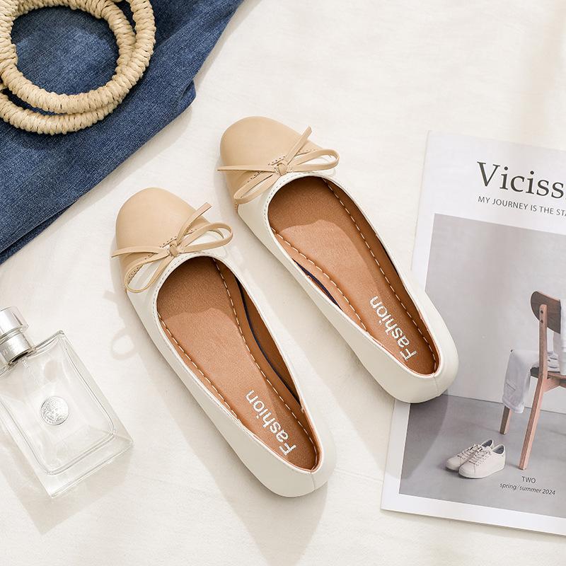 Four Seasons Versatile Bow Ballet Shoes Color Matching Round Head French Retro Classic Wind Light and Comfortable Fashion Shoes