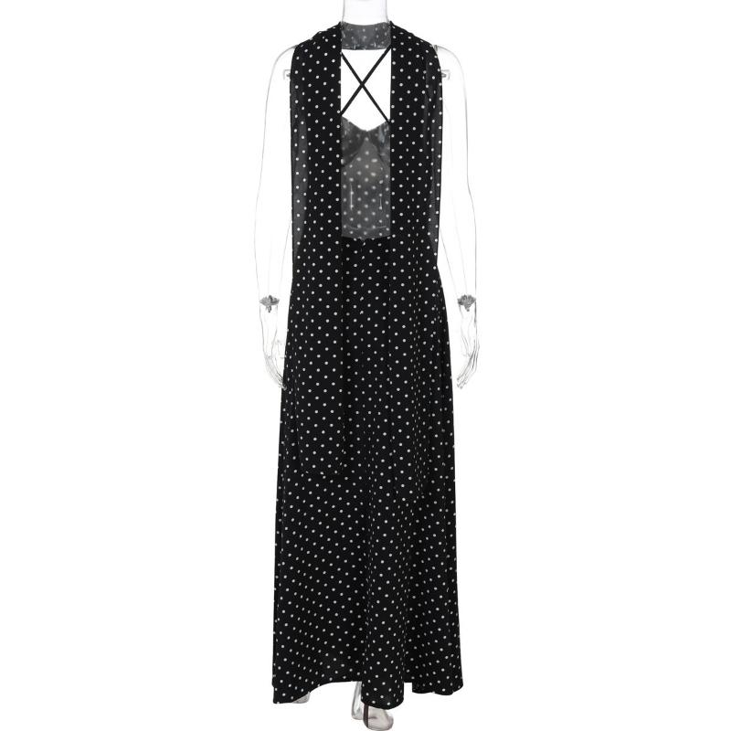 European and American summer temperament polka dot print sexy V-neck suspender backless dress
