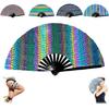 New Foldable Bamboo Fan 33cm Lightweight Holding Laser Colors Hand Fan Portable PVC Clack Clapping Fans for Line Dancing