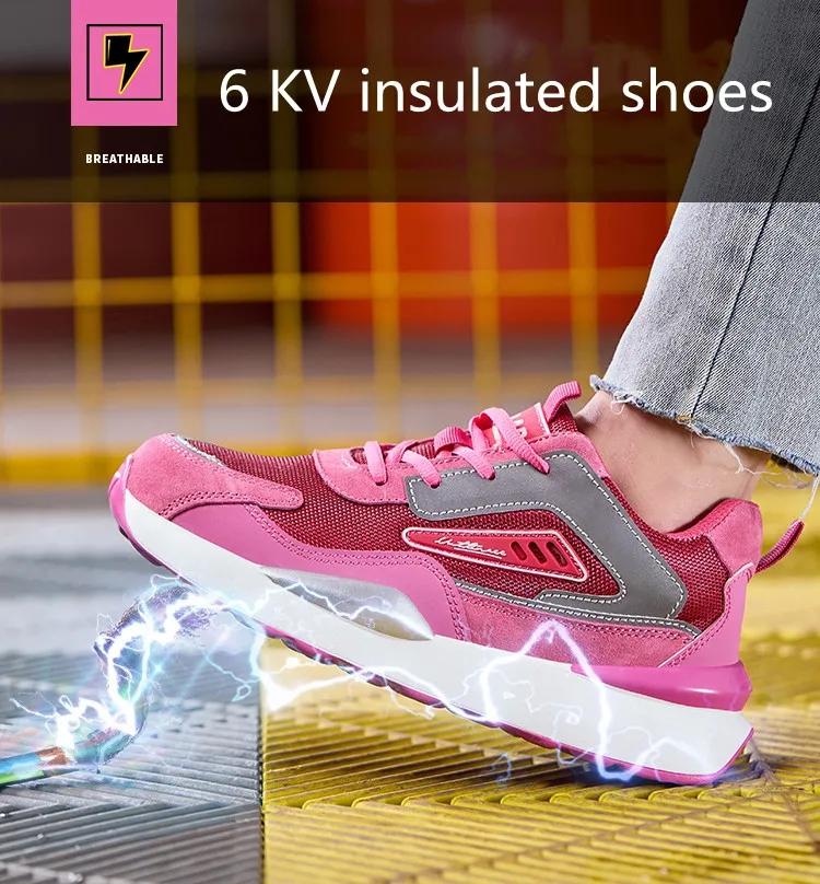 Fashion Pink Safety Shoes Women Steel Toe Shoes Breathable Work Shoes Sneakers Lightweight Non-slip Safety Work Protective Sneakers