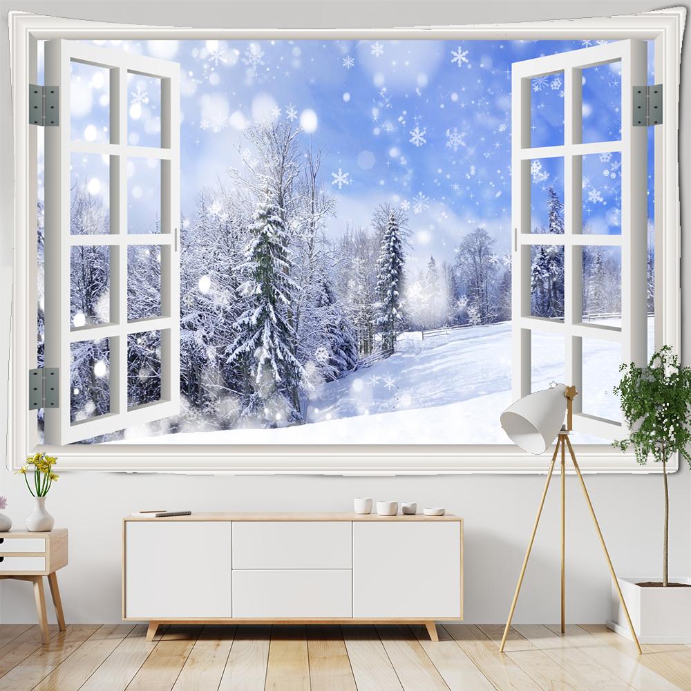 Christmas Forest Tapestry Snowy Trees Wooded Scenery Frosty Winter Park Winter Design, Wall Hanging for Bedroom Living Room Dorm