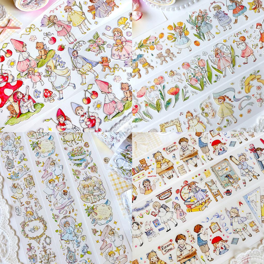 Cute DieCut Washi Tape Stickers - Little People & Angel Diary Collection for Family Travel Diary