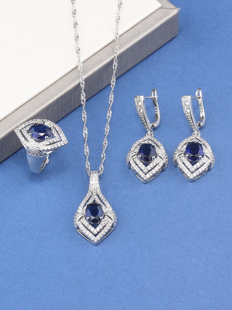 10-Colors Wedding Party Dresses   Luxury Women Jewelry Gift Set Zircon Necklace And Earrings Ring Bridal Costume