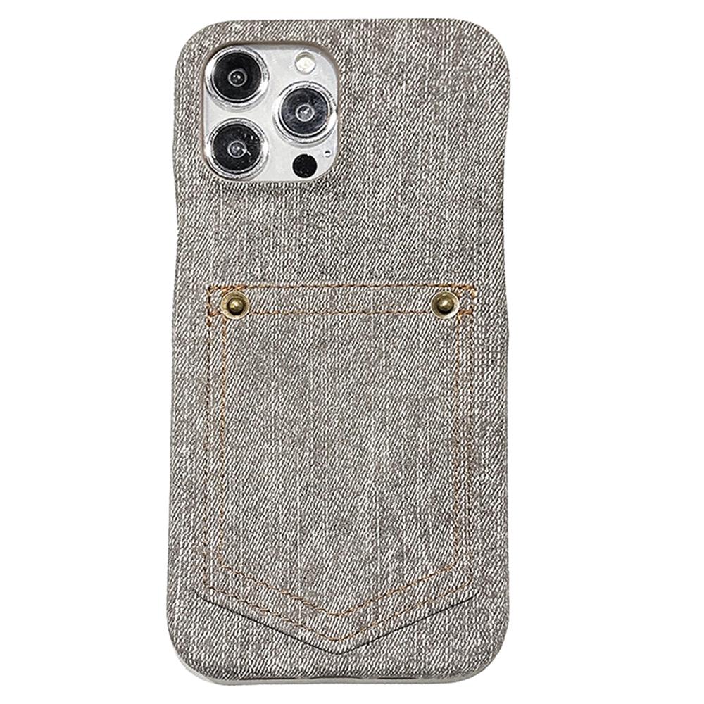 For iPhone 14 Pro Max Case Card Holder Jeans Cloth Texture PU Leather Back Cover H