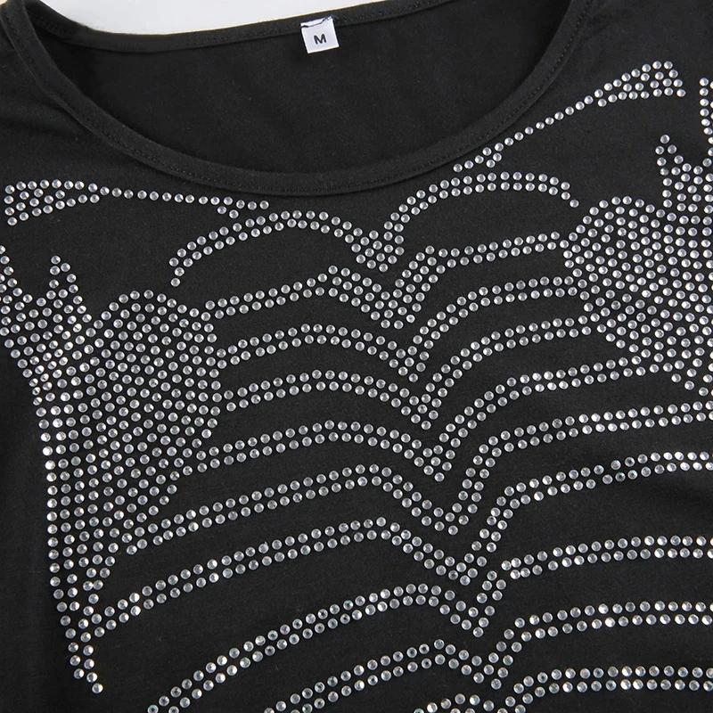 European and American Y2K round neck slim fit spring and summer hot stamping personalized dark style exposed navel T-shirt