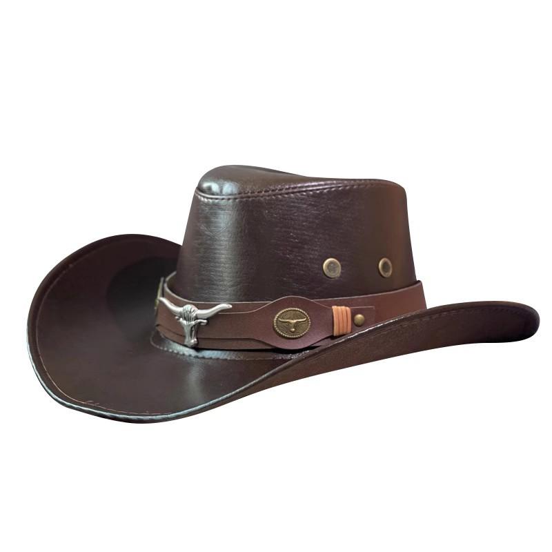 Hat Vintage Cowboy Sun Shade Sunscreen Hat Cow Head PU Leather Hat