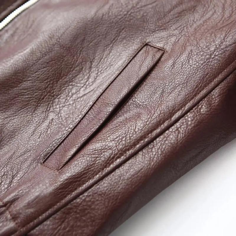 Vintage Solid Color Lapel Zipper Leather Outwear Casual Long Sleeved Elastic Short Women Coat Fall Commuting Street Jacket