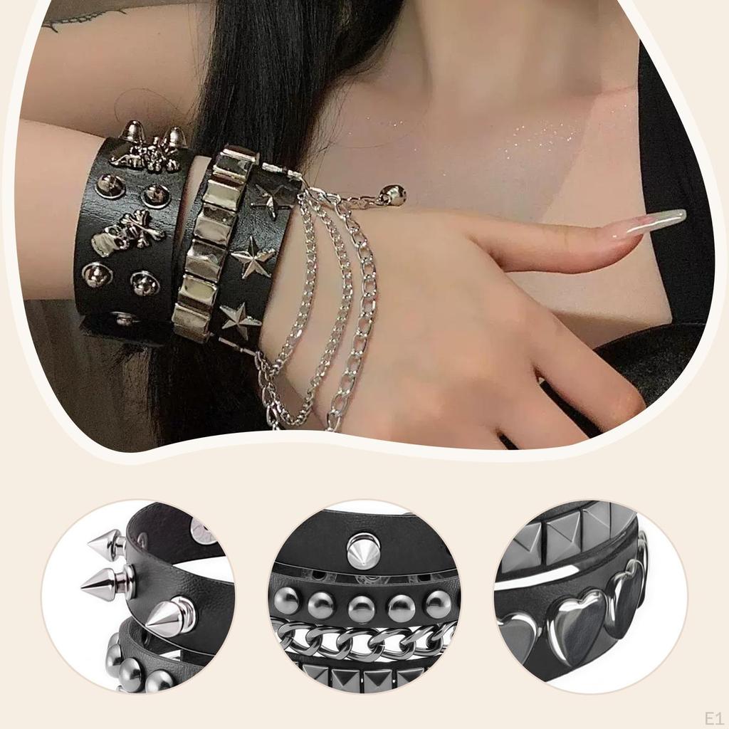 Set of 3 Punk Hip Hop Wide Cuff Bracelets Lightweight Halloween Accessory