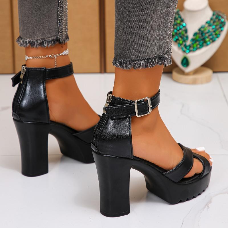 Fashion Block Heel Sandals Women's Summer New Outward Wear Round Toe Open Toe Bag Heel Platform Not Tired Foot High Heels
