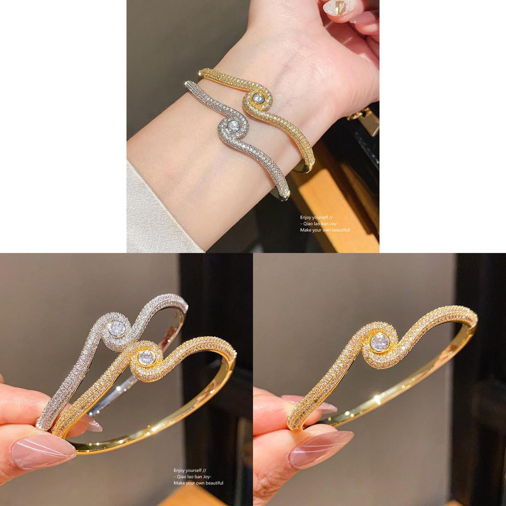 Minimalist Gold Finish Zircon Cross Round Cuff Bracelet For Fashionable Women