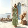 Sleeveless Boho Maxi Dress Minimalist Botanical Collection,Flowy Lightweight Fabric,Full Swing Skirt,Versatile Summer Outfit for Beach Strolls