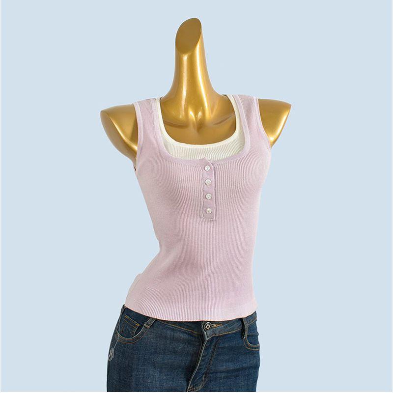 Tencel Fresh Age-Reducing Fake Two-Piece Knitting Camisole Women's Spring/Summer New Arrival Inner Wear Outer Wear Sleeveless Tops