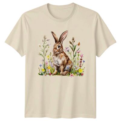 Watercolor Rabbit In Spring Wildflowers T-Shirt Botanical Wildlife Easter